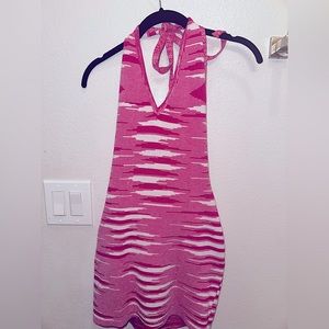 Pink & White nitted halter top dress